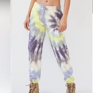 TNA Cozy Fleece Tie Dye Sweatpants Blue Purple Yellow Size M